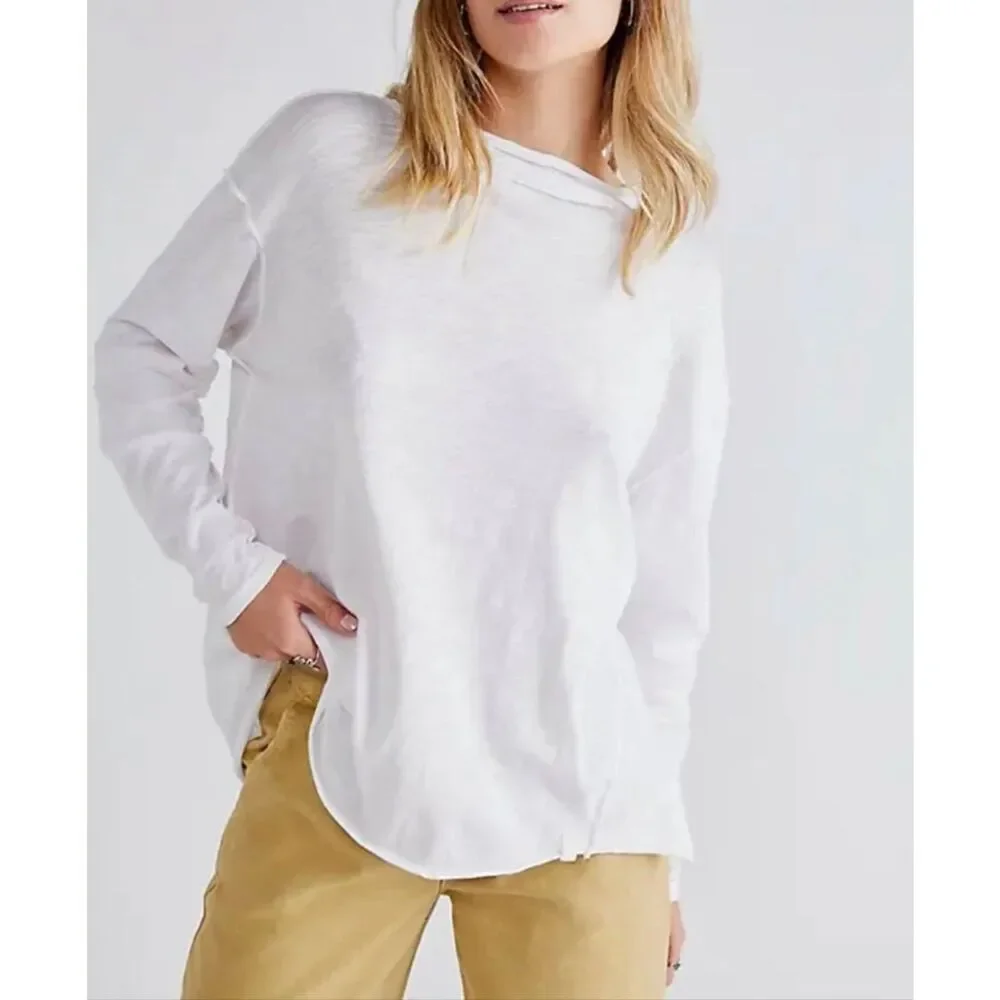 Free People We The Free Women’s Long Sleeve Regan Tee white L NEW